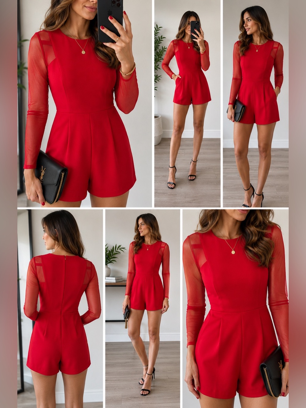 BCBGeneration Red Long Sleeve Mesh Romper Size 6
